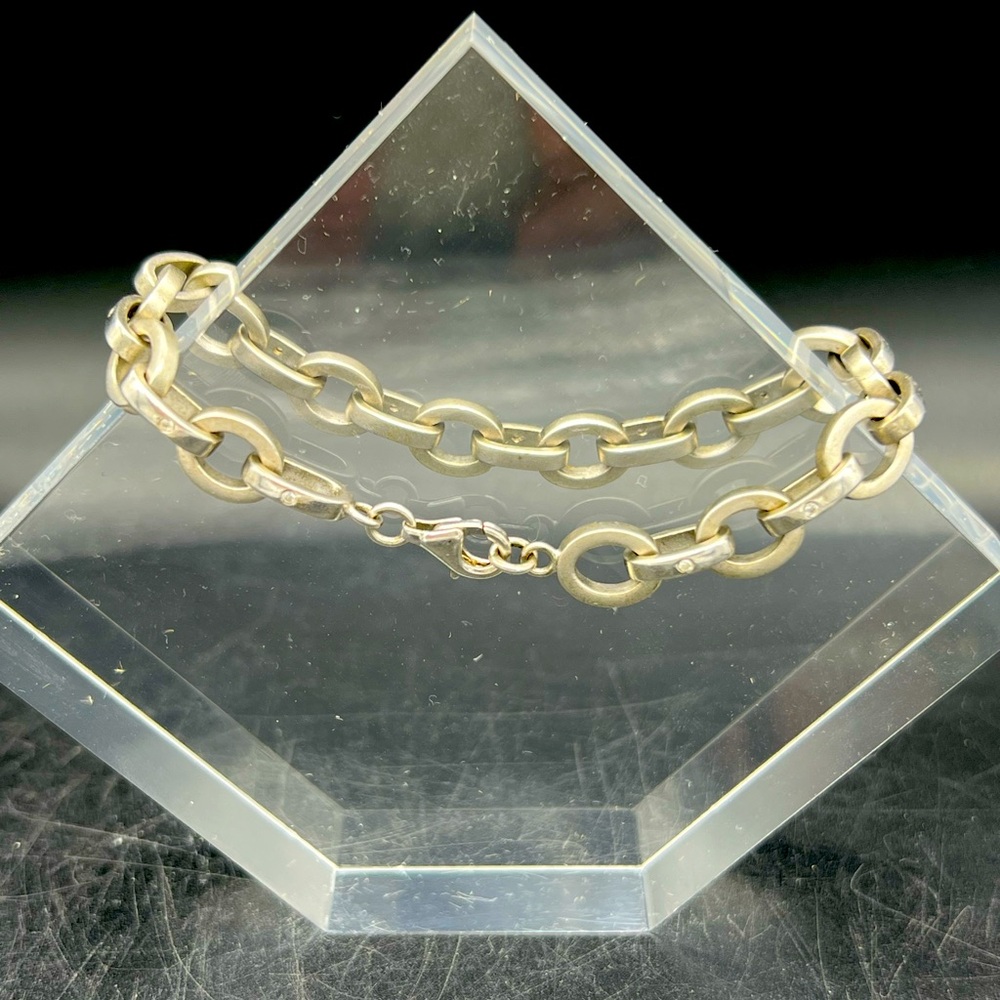 Sterling Silver Rolo Link With Rhinestones Bracelet. 24 Grams.  7.25 In lobster
